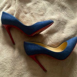 Blue denim Christian Loubouton heels